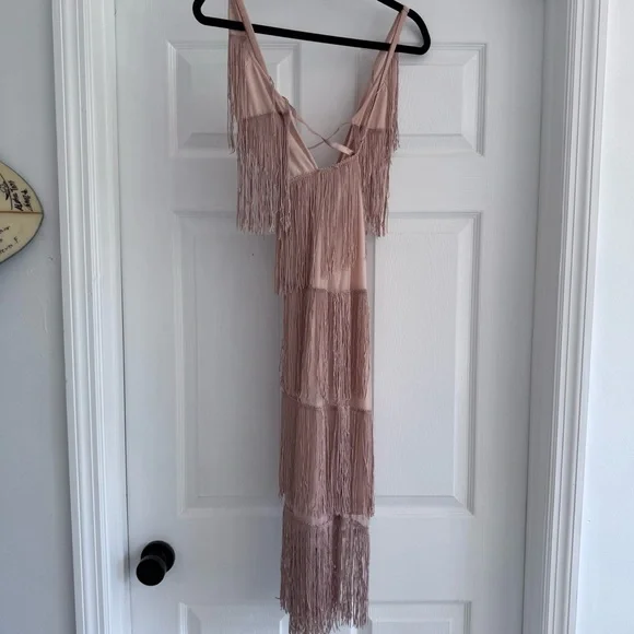 ASOS Fringe Midi Dress Blush Pink Gatsby Flapper 20s Inspired Party Cocktail 6 - Picture 4 of 7